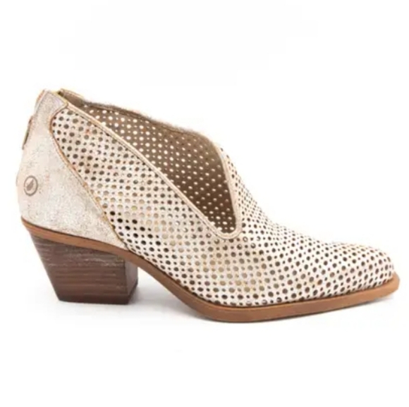 Casta Shoes - Casta Leather Metallic Perforated Western Ankle Boots Size EU38